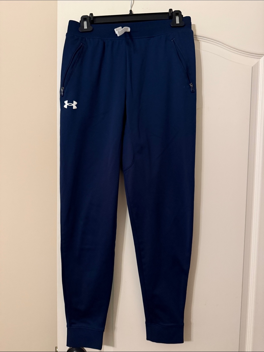 Under Armour Boys Navy Track Joggers with White Logo